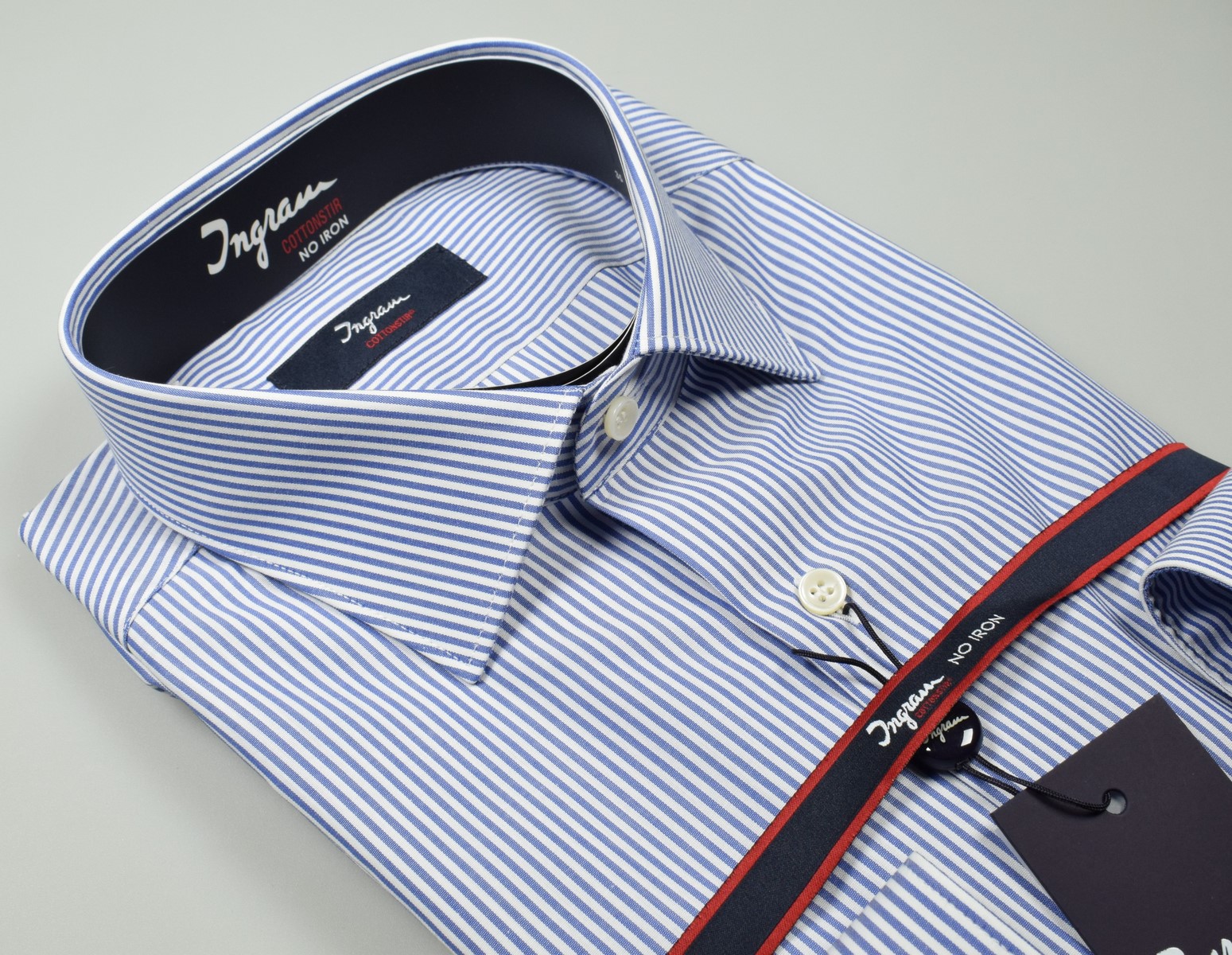 Camicia Ingram a righe Azzurro vestibilità regolare Cotone No Stiro Taglia 44 XL 