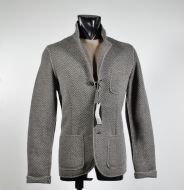 Knit jacket with patches Become slim fit unlined taupe herringbone