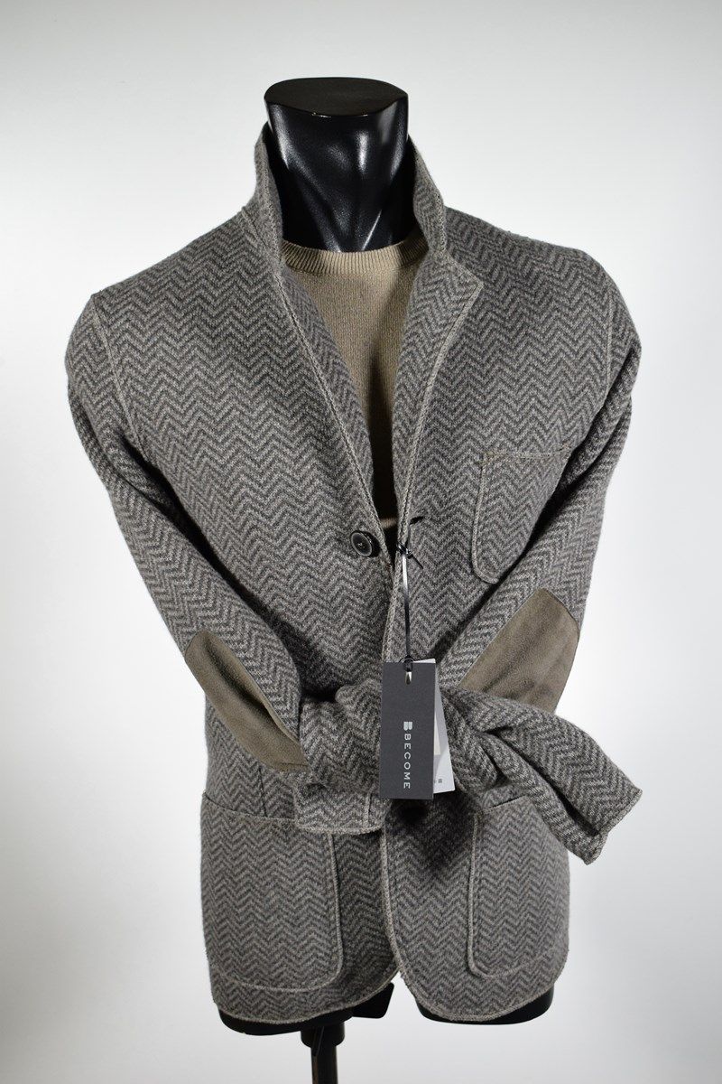 Giacca moda in maglia con toppe slim fit Become negozio online