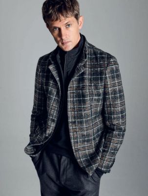 Grey plaid digel slim fit jersey jacket