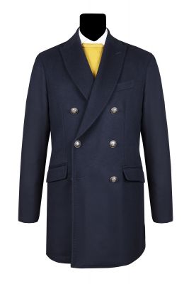 Blue double-breasted coat unlined simbols mixed cashmere