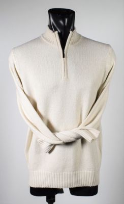Sweater beige with zip cashmere wool and classic fit silk
