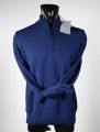 Lupetto blu con zip lana cashmere e seta classic fit