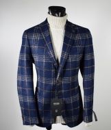 Blue digel checked jacket in modern fit unlined jersey
