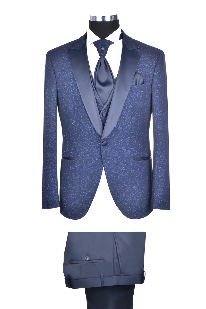 Abito da sposo blu Smoking petto a lancia - Collezione Baggi Cerimonia  Negozio Online