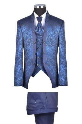 Abito da sposo baggi damascato blu marine slim fit