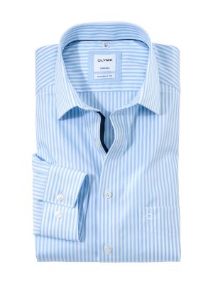 Camicia a righe celeste olymp modern fit cotone facile stiro