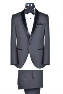 Black baggi slim fit tuxedo with velvet shawl chest