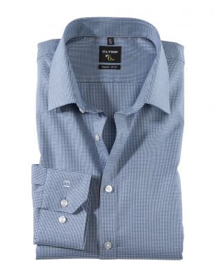 Blue checkered olymp shirt super slim fit cotton stretch