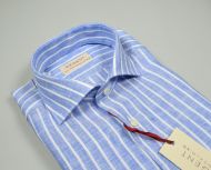 Slim fit pancaldi shirt in pure striped light blue linen