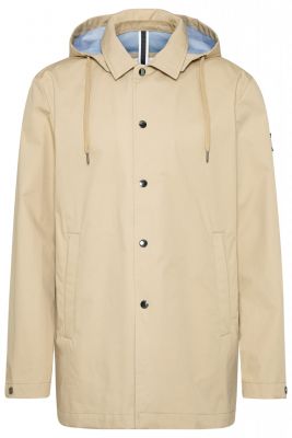 Unlined beige digel trench coat with detachable hood