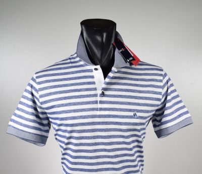 Polo shirt in cotton and linen velablu with blue stripes