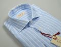 Camicia pancaldi slim fit in puro lino celeste chiaro a righe