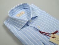 Camicia pancaldi slim fit in puro lino celeste chiaro a righe