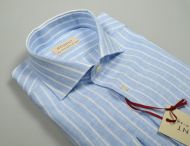 Slim fit pancaldi shirt in pure light blue striped linen
