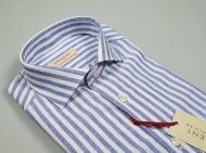 Linen and cotton shirt slim fit with blue stripes