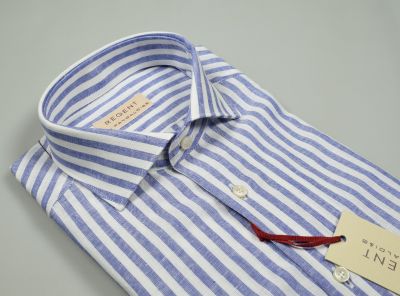 Camicia in lino e cotone slim fit a righe azzurro
