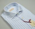 Camicia in lino e cotone slim fit a righe celeste