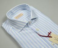 Light blue striped linen and cotton slim fit shirt