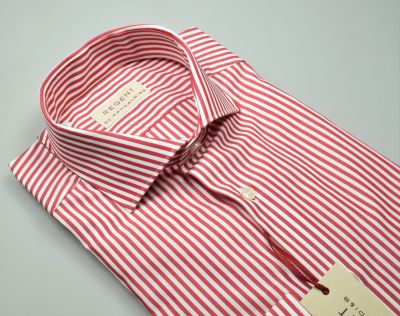 Camicia a righe rosse pancaldi slim fit in cotone