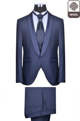 Blue navy baggi slim fit dress with vest and plastron