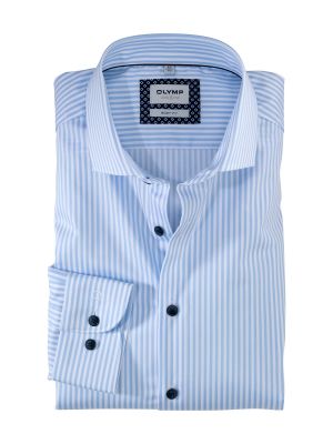 Camicia olymp a righe celeste slim fit cotone stretch