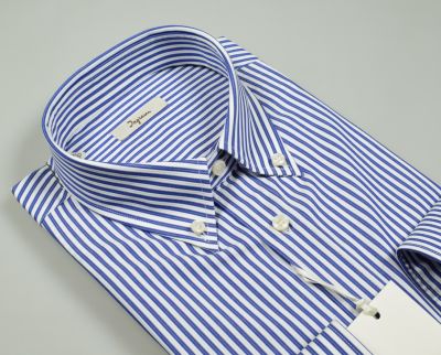 Striped shirt blue ingram button down collar with pocket