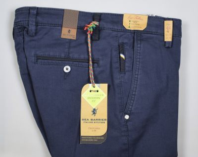 Sea barrier trousers blue cotton yarn dyed stretch thread