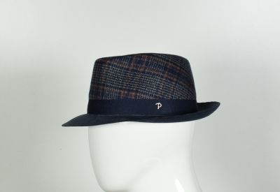Blue plaid panizza trilby hat