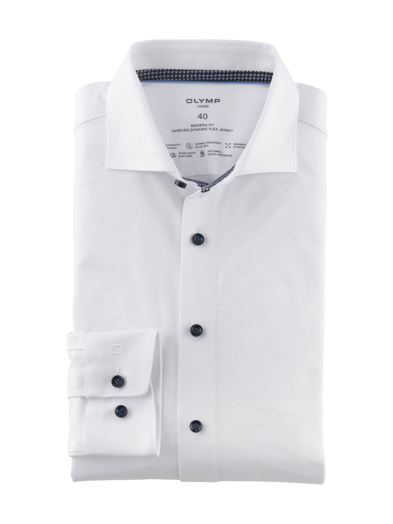 Camicia Olymp Comfort Fit 1064/84/00 – Bianco Finto-Uni, Colletto Kent, Tessuto FIL, Lavaggio Facile
