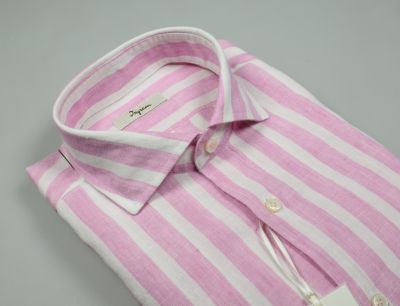 Camicia a righe rosa in puro lino ingram slim fit