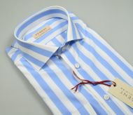 Slim fit wide light blue striped bench shirt wide stretch cotton