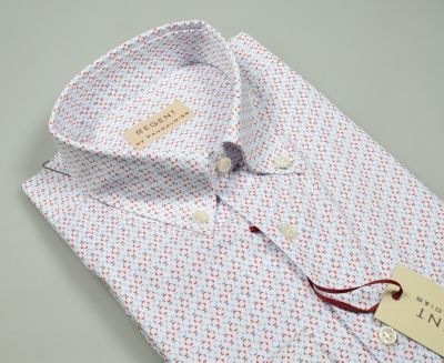 Regular fit pancaldi button down collar shirt in printed stretch cotton