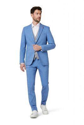 Abito digel slim fit azzurro sfoderato in misto lino 