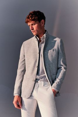 Light grey digel jacket in modern fit jersey Korean collar