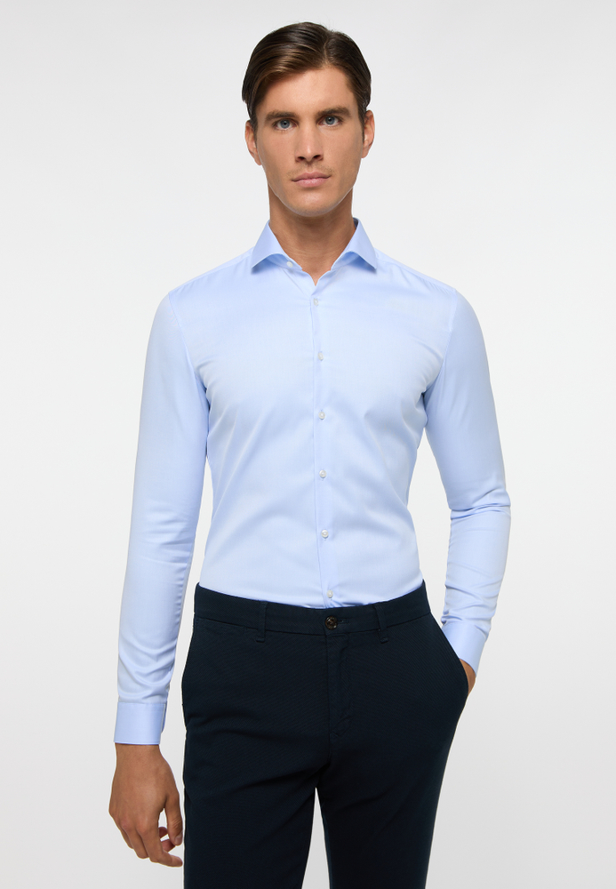 Eterna Camicia Performance Uomo – Slim Fit Bianco, Maniche Lunghe In Tessuto Stretch Rinfrescante, Facile Da Stirare