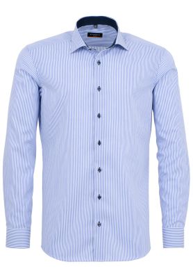 Camicia a righe azzurro eterna slim fit in puro cotone twill 