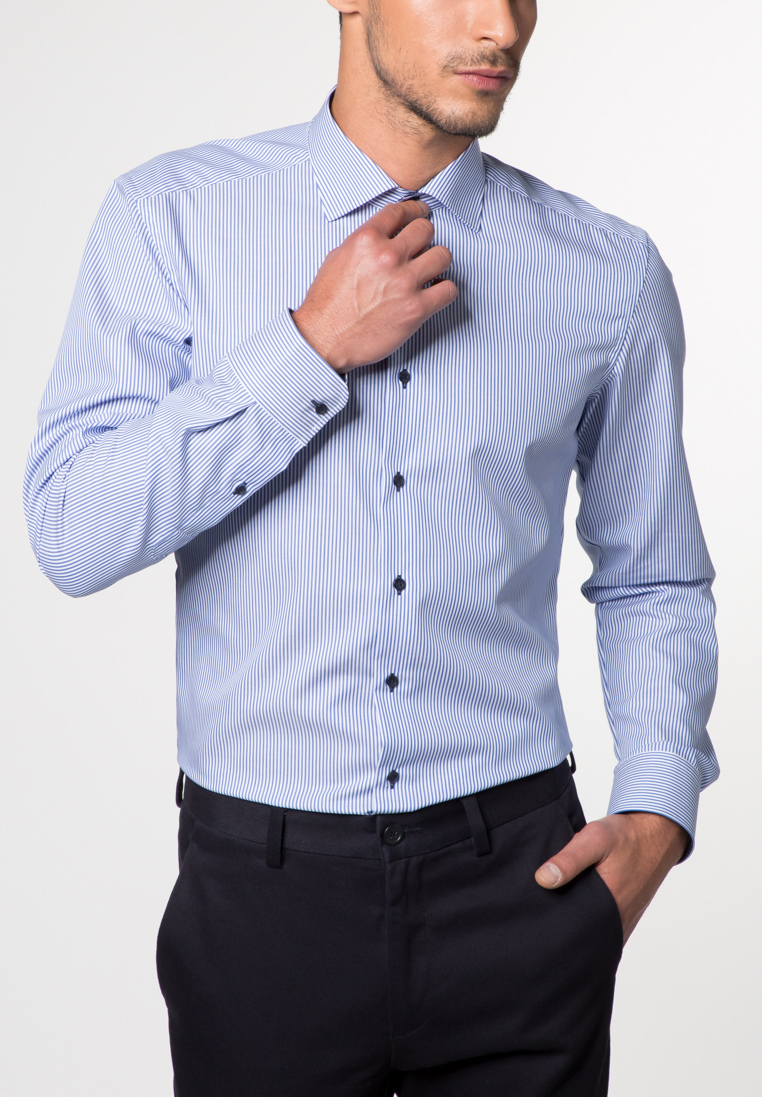 Camicia Esquire Slim Fit Blu A Righe Gialle – 100% Cotone, Taglia 16 (32/33) - Foto 3