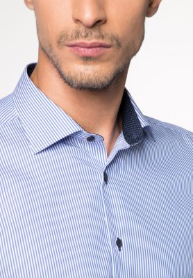 Camicia a righe azzurro eterna slim fit in puro cotone twill 