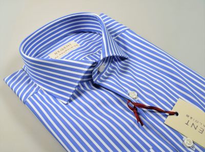 Blue stretch cotton striped slim fit pancaldi shirt