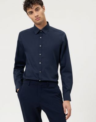 Dark blue olymp level five slim fit shirt in stretch cotton
