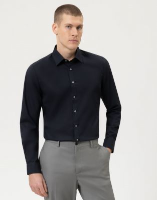 Black olymp level five slim fit shirt in stretch cotton