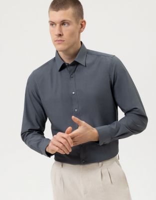 Dark grey shirt slim fit olymp stretch cotton 