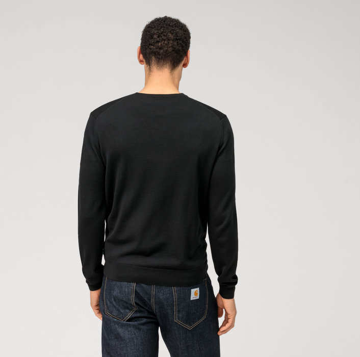 OLYMP Maglione Uomo In Pura Lana Merino | Extra Sottile E Lavabile In Lavatrice | Girocollo Nero | Comfort Fit