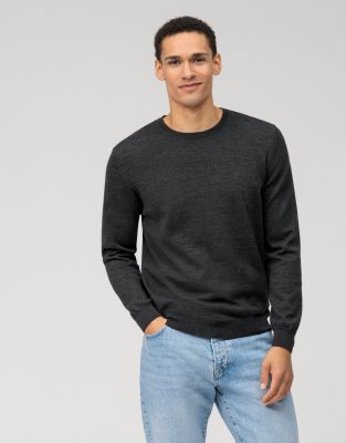 Round neck olymp anthracite grey merino wool regular fit