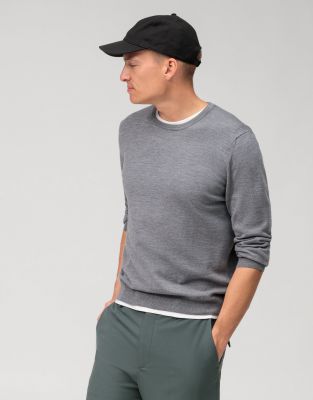 Round neck olymp medium grey merino wool regular fit