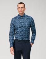 Olymp super slim fit blue stretch cotton shirt printed