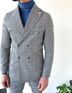 Grey plaid petrò extra slim fit double-breasted suit