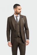 Abito cavani marrone a quadri in tweed con panciotto