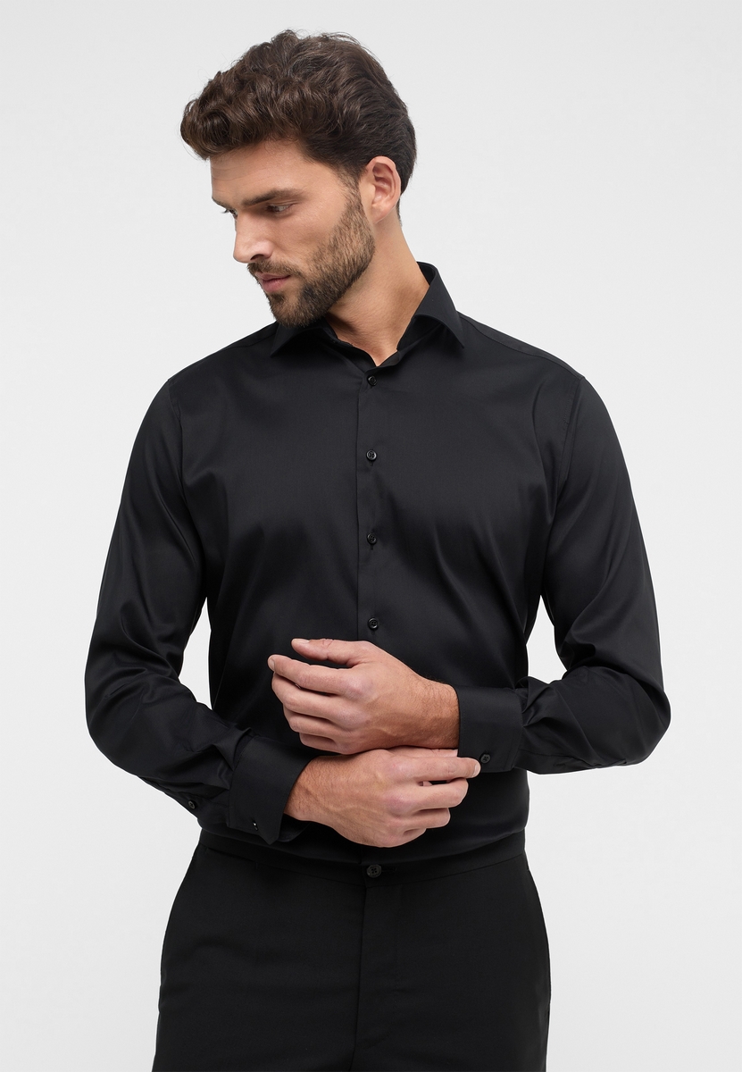 Camicia uomo nera Eterna Modern Fit – Saldi Tessuto Performante Elastico